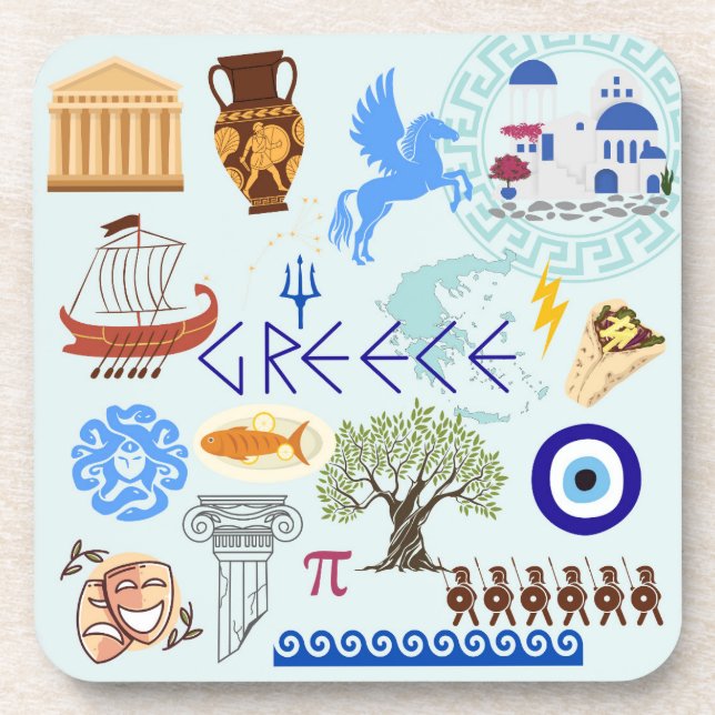Greece Symbols Travel Lovers Coaster (Front)