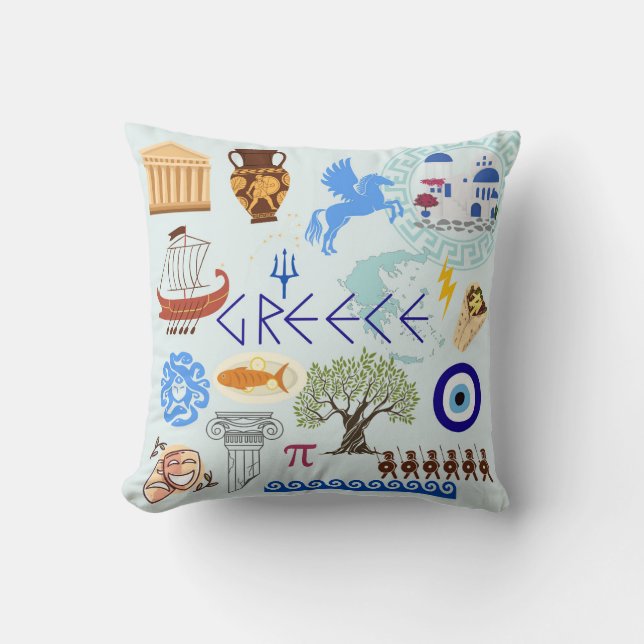 Greece Symbols Travel Lovers Cushion (Front)