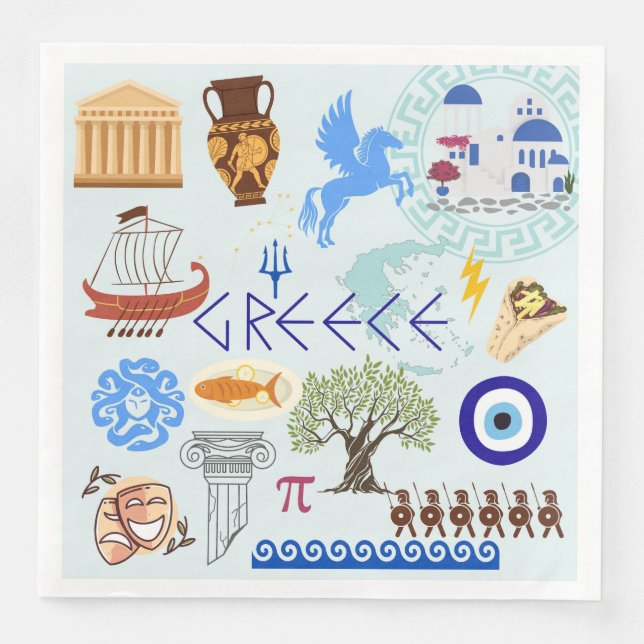 Greece Symbols Travel Lovers Napkin (Front)