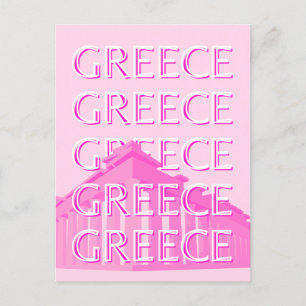 Greece, Travel Art, Pastel Travel Art, Pink Holiday Postcard