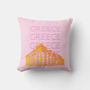 Greece, Travel Art, Pink Cushion