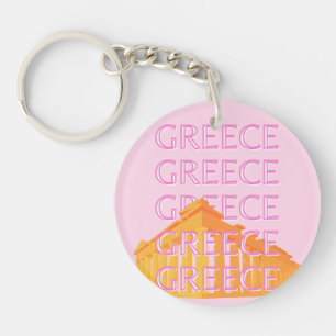 Greece, Travel Art, Pink Key Ring