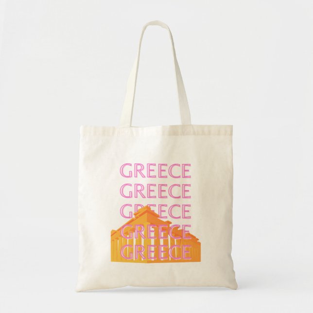 Greece, Travel Art, Pink Tote Bag (Front)