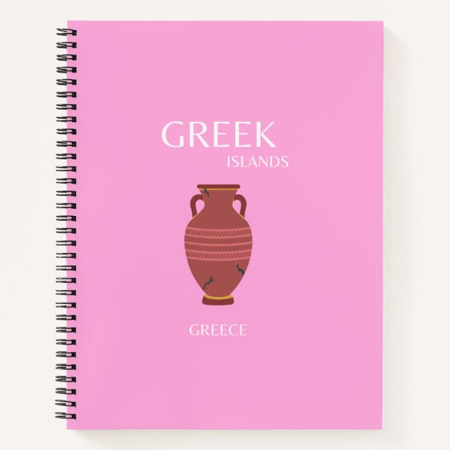 Greece, Travel Art, Preppy, Retro Art, Pink Notebook (Front)