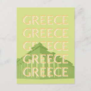 Greece Travel Art, Summer Travel Art, Green Holiday Postcard