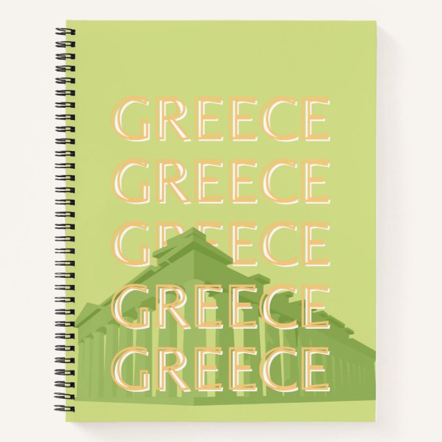 Greece Travel Art, Summer Travel Art, Green Notebook (Front)