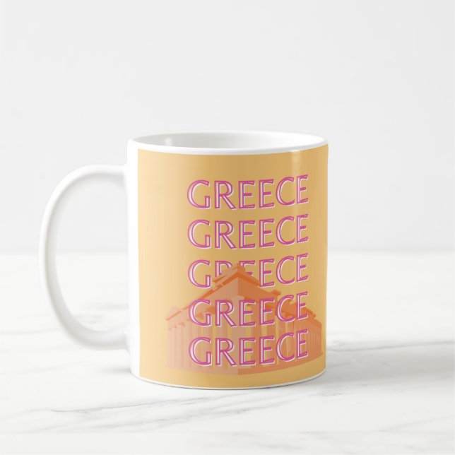 Greece Travel Art, Summer Travel Art, Orange Coffee Mug (Left)