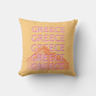 Greece Travel Art, Summer Travel Art, Orange Cushion