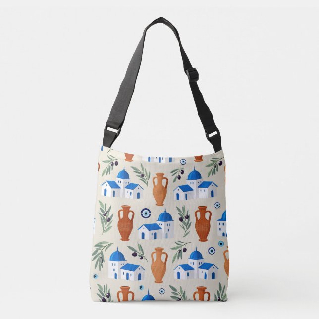 Greece Travel Icons Pattern Crossbody Bag (Front)