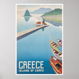 Greece Travel Poster Corfu Print Greek Art