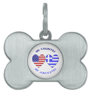 Greece USA Heart Flags My Country My Ancestry Pet ID Tag