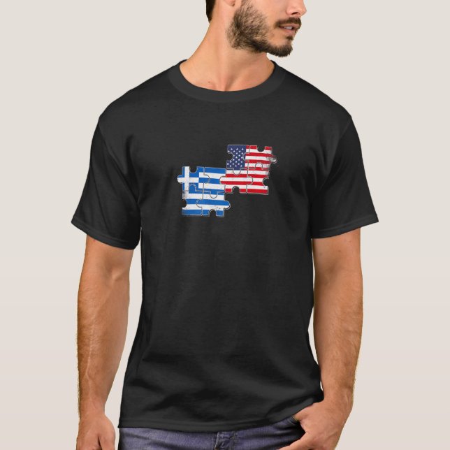 Greece Usa Love Roots Greek American Flag T-Shirt (Front)
