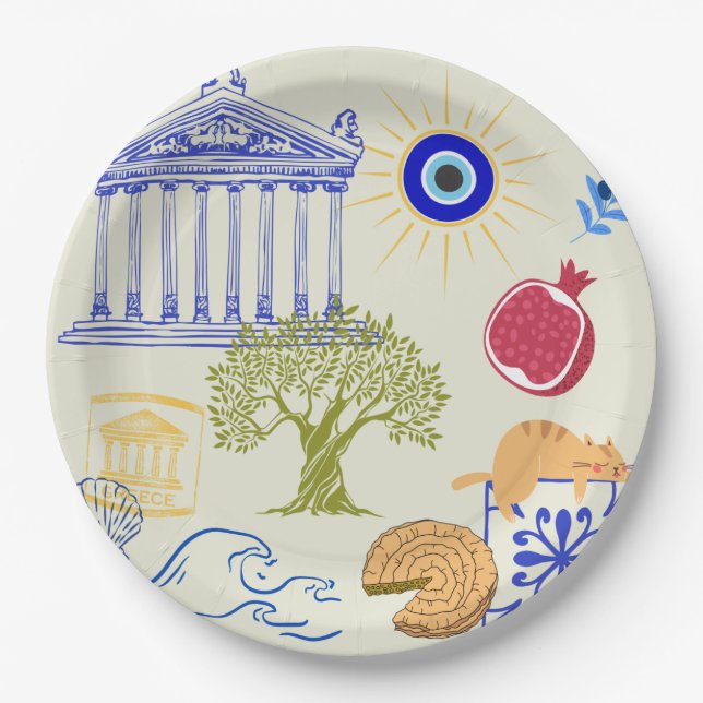 Greece Vacation Minimalism Paper Plate (Front)