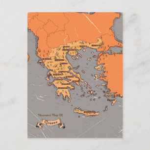 Greece Vintage Counties Map Announcement Postcard