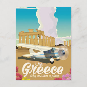 Greece vintage style cartoon travel poster postcard