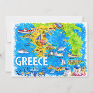 Greece Watercolor Travel Map Postcard