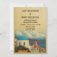 Greece Wedding Invitation Vintage Santorini Invite