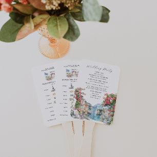 Greece Wedding Weekend Welcome Itinerary Hand Fan