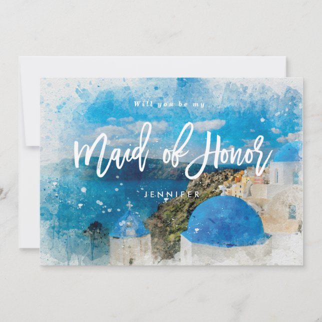 Greece will you be my maid of honour proposal card (Front)