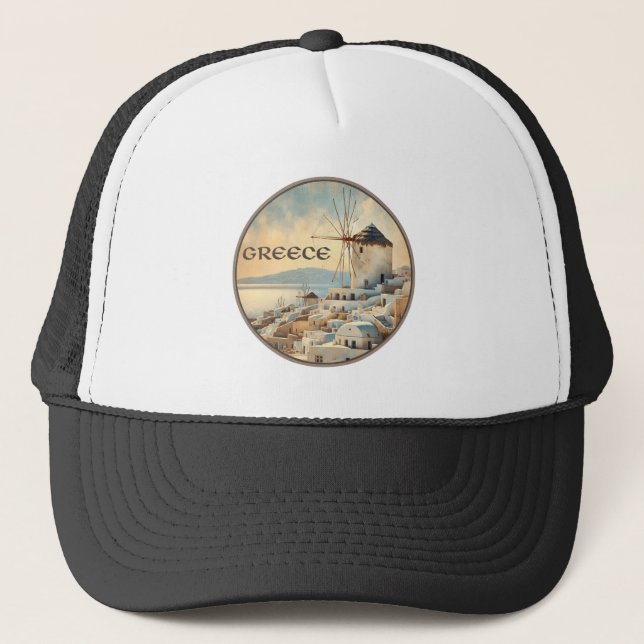 Greece Windmills of Mykonos Trucker Hat (Front)