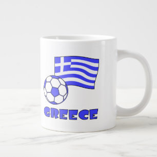Greece with Greek Flag and Soccer Ball Large Coffee Mug