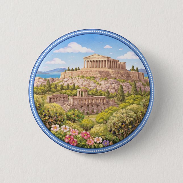 Greece's Acropolis 6 Cm Round Badge (Front)