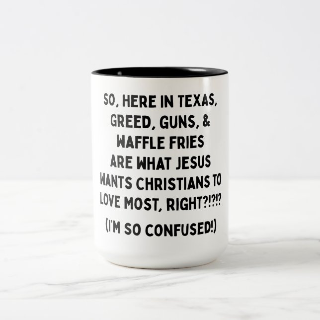 Greed, Guns, and Waffle Fries Mug (Center)