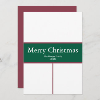 Greed Red Cute Family 3 Photo Merry Christmas Holiday Card