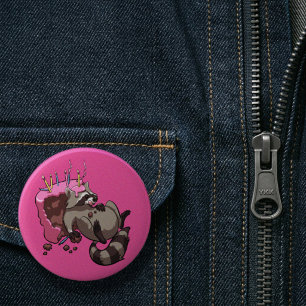 Greedy Racoon Full of Birthday Cake Cartoon 6 Cm Round Badge