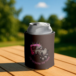 Greedy Racoon Full of Birthday Cake Cartoon Can Cooler