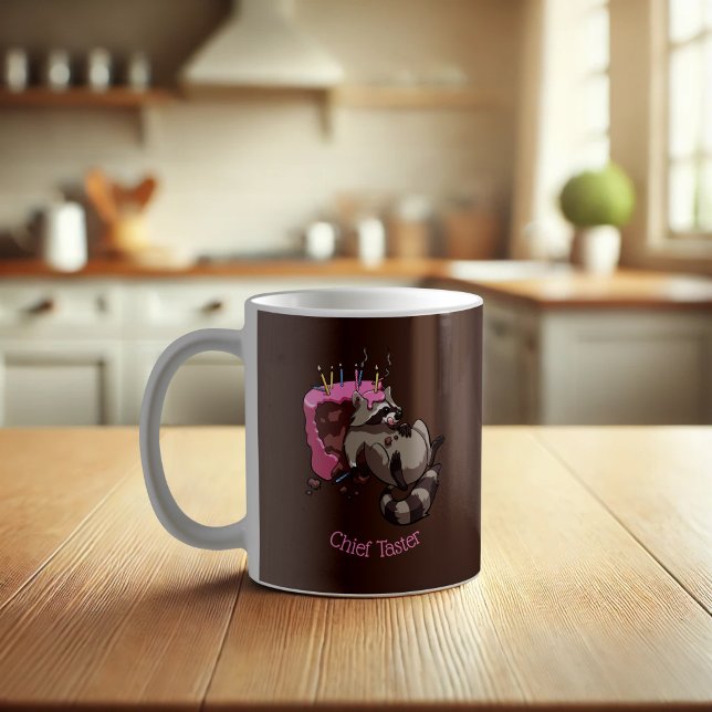 Greedy Racoon Full of Birthday Cake Cartoon Coffee Mug (Creator Uploaded)