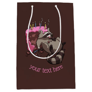Greedy Racoon Full of Birthday Cake Cartoon Medium Gift Bag