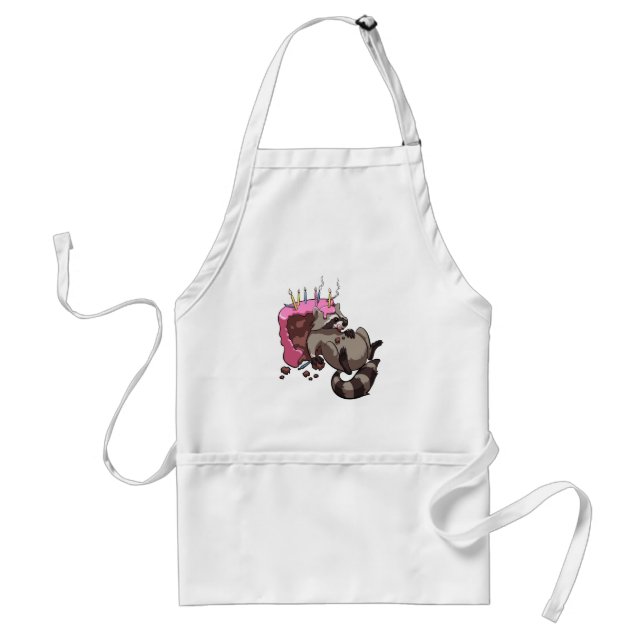 Greedy Racoon Full of Birthday Cake Cartoon Standard Apron (Front)