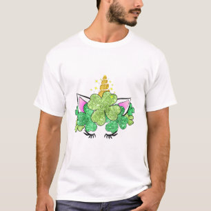 Greeen Shamrocks Irish Cute Unicorn St Patrick's T-Shirt