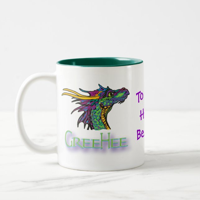 GreeHee The Big Hearted, Deep Thinking Dragon Two-Tone Coffee Mug (Left)