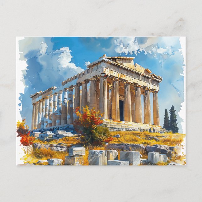 Greek Acropolis Watercolor Travel Landmarks Postcard (Front)