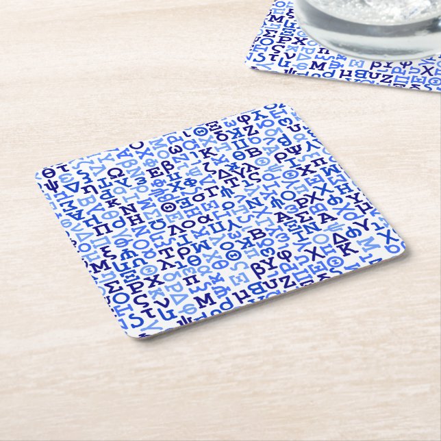 Greek alphabet square paper coaster (Angled)
