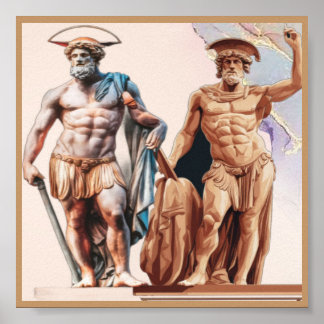 Greek and Roman Statues in Modern Design Poster
