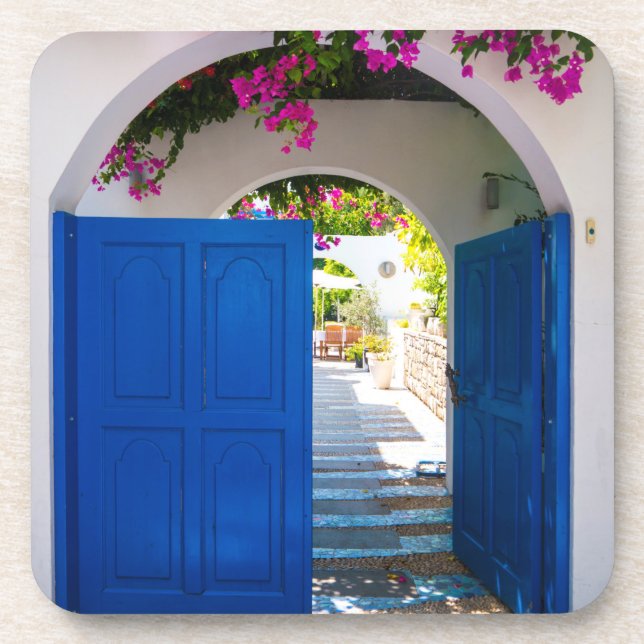 Greek and Turkish Style Blue Door Coaster (Front)