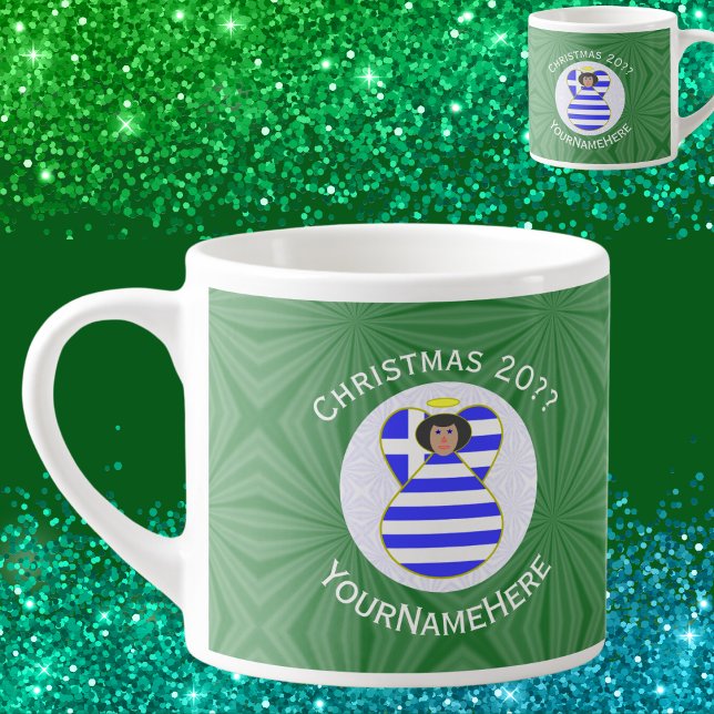 Greek Angel Black Hair Christmas Flag Personalised Espresso Cup (Creator Uploaded)