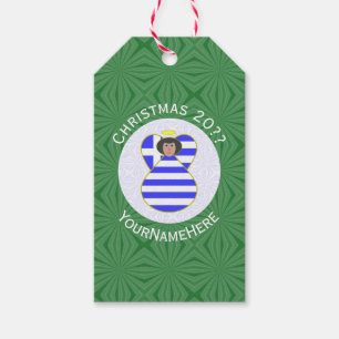 Greek Angel Black Hair Christmas Flag Personalised Gift Tags