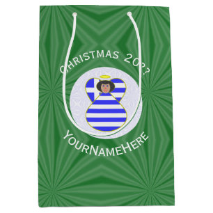 Greek Angel Black Hair Christmas Flag Personalised Medium Gift Bag