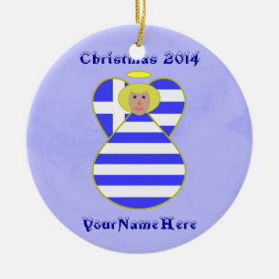 Greek Angel Flag Blonde Hair Ceramic Tree Decoration