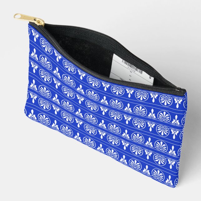 Greek Arabesque Mediterranean Pattern Blue Accessory Pouch (Open)