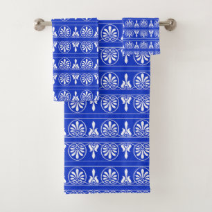 Greek Arabesque Mediterranean Pattern Blue Bath Towel Set