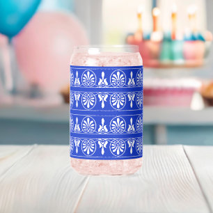 Greek Arabesque Mediterranean Pattern Blue Can Glass