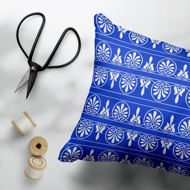 Greek Arabesque Mediterranean Pattern Blue Decorative Cushion (Creator Uploaded)