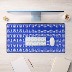 Greek Arabesque Mediterranean Pattern Blue Desk Mat