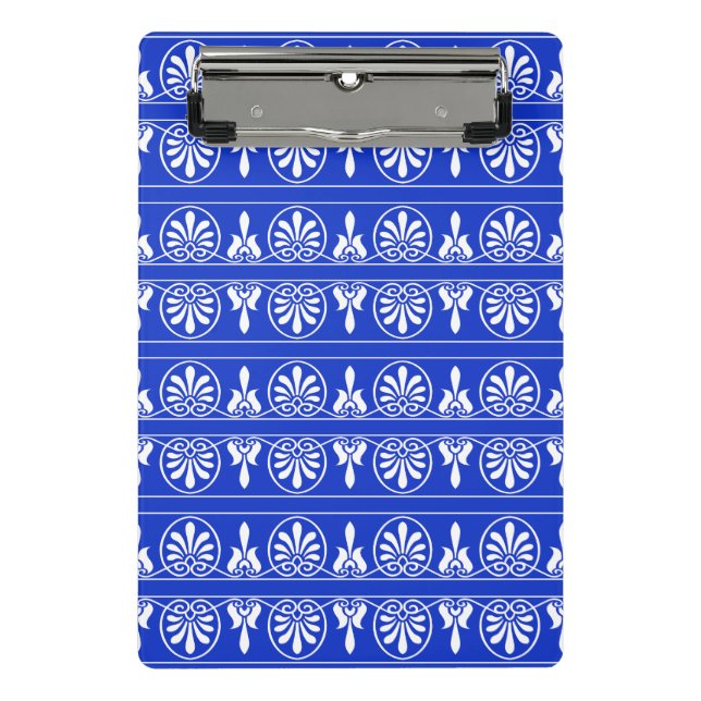Greek Arabesque Mediterranean Pattern Blue Mini Clipboard (Front)