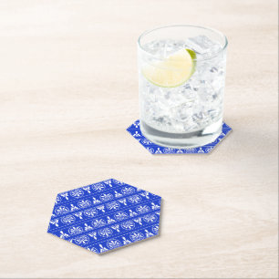 Greek Arabesque Mediterranean Pattern Blue Paper Coaster